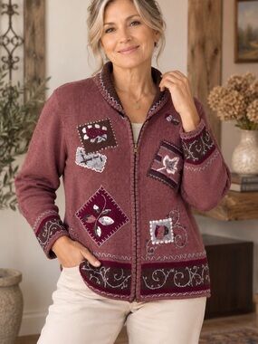 Graver Studio Vintage Ramie Cotton Embroidered Cardigan Jacket size M